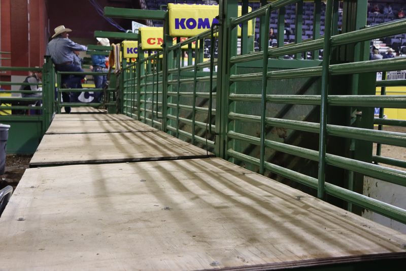 Empty bucking chutes at the College National Finals Rodeo. 